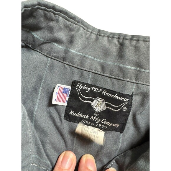 VTG Flying R Ranchwear Western Shirt Mens L Gray Striped Pearl Snap USA made - Picture 5 of 13